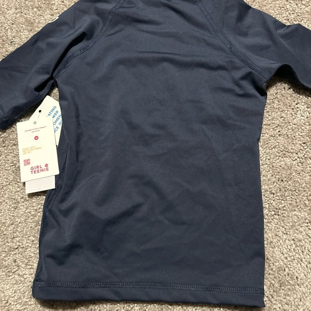 Roxy Whole Hearted Short Sleeve Rash Guard Girls BLUE WHITE UPF 50+